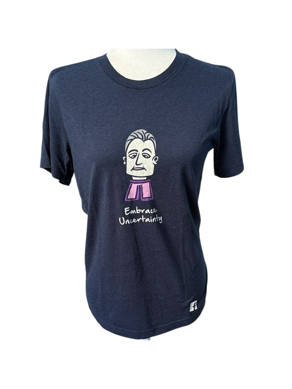 Embrace Uncertainty Graphic T-Shirt Navy Blue Size Small